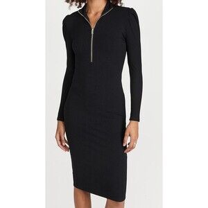 Generation Love Dress Oris Zipper Midi Ribbed Puff Sleeve Black NWOT‎ S